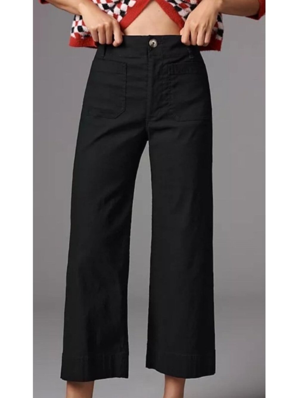 Maeve By Anthropologie Women's Sz 32 The Colette Black Wide-Leg Cropped Pants
